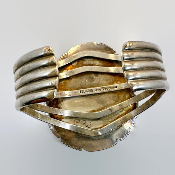 Vintage Turquoise Cuff Sterling Silver Native American Navajo Rita Touchine - Picture 9 of 10